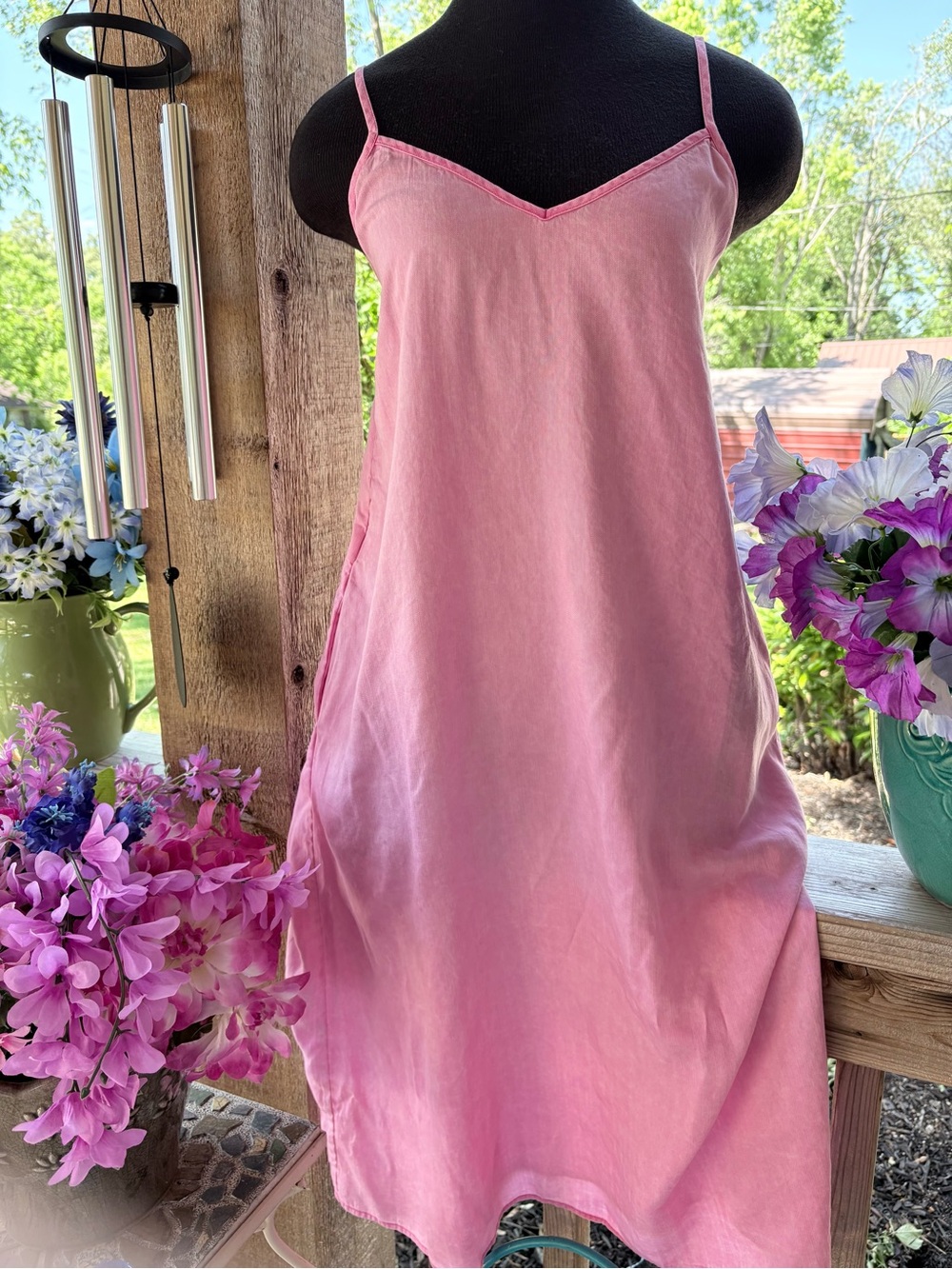 Gap Pink Sundress Spaghetti Straps Side Pockets High Low Hem Midi Shift Dress